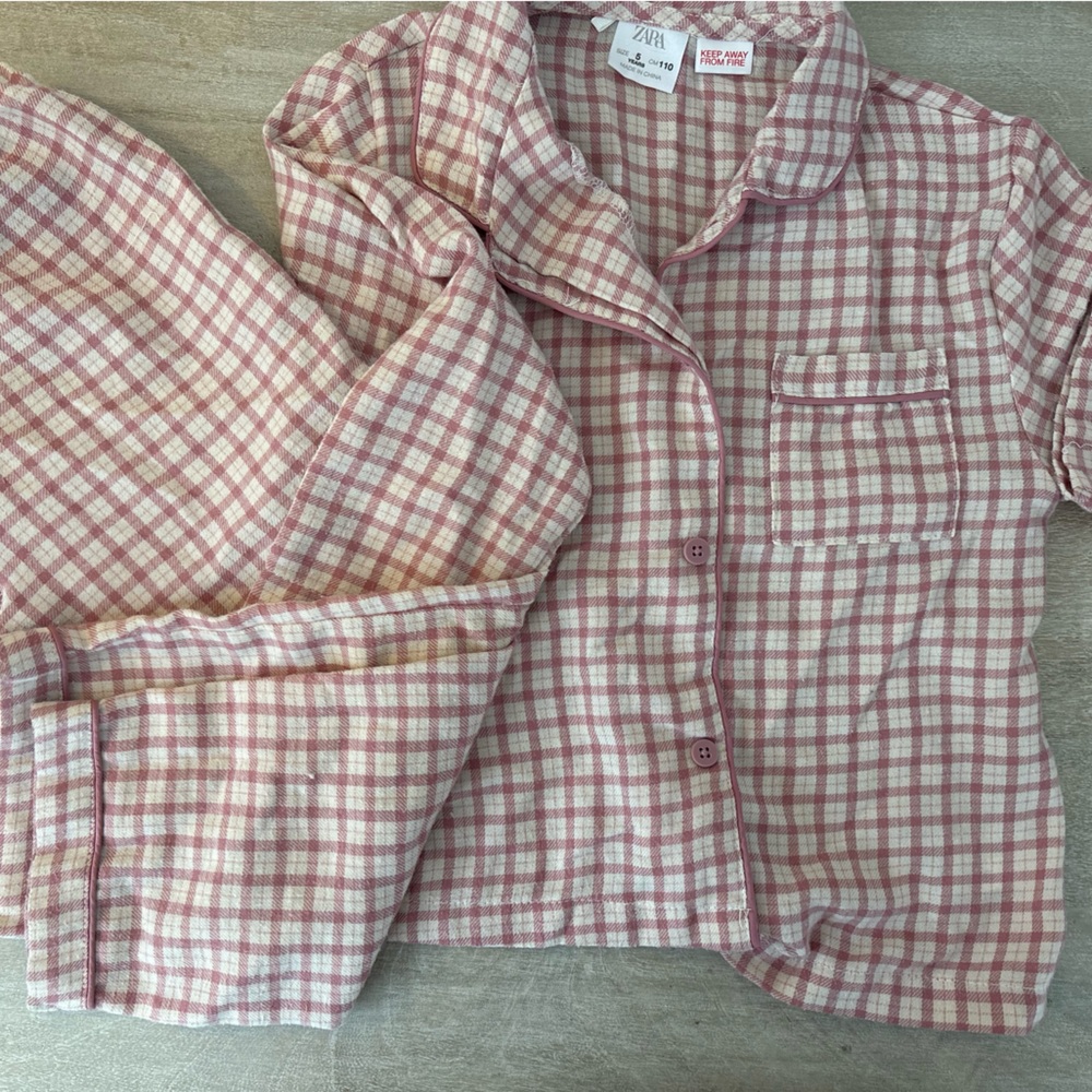 Zara Kids pink plaid pajama set